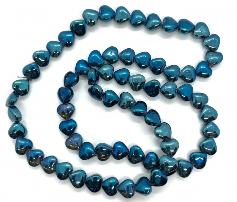 Бусины стеклянные в форме сердечек цвет лазурный размер 10*5мм Синий